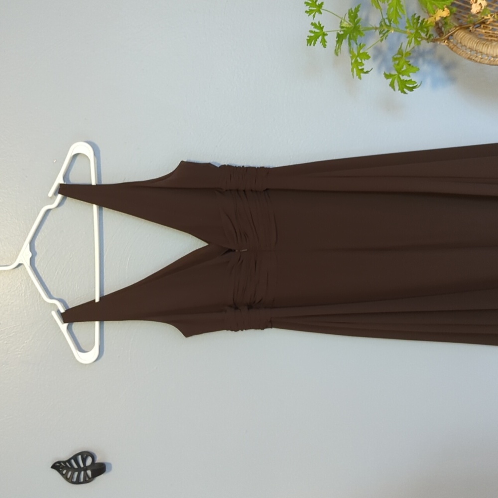 Bill Levkoff Brand Bride's Maid Dress Chocolate Color Gold Metallic Detail 14 - Picture 6 of 16